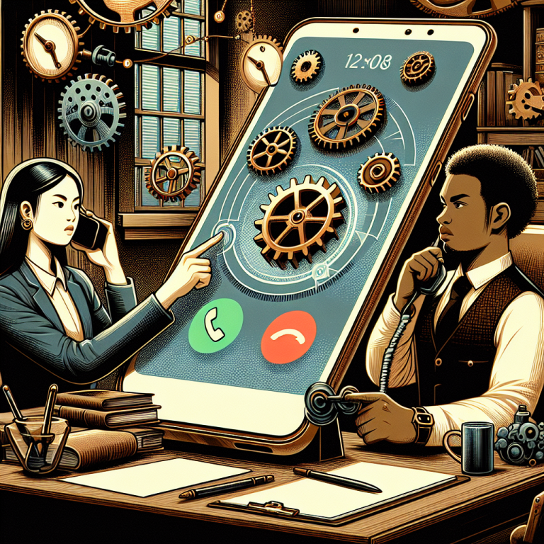 Illustration of smartphone with call screen open in a home office setup setting, with a determined mood.