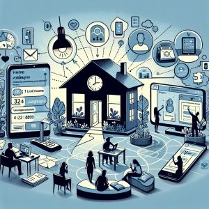 Illustration of infographic showing phone number transfer in a tech-enabled workspace setting, with a inspired mood.
