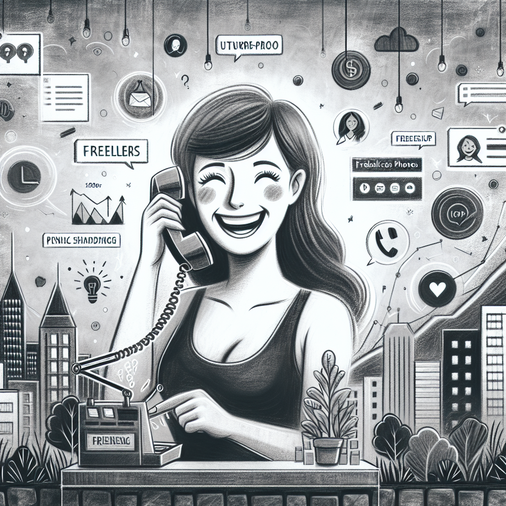 Illustration of small business owner answering call in a urban small business storefront setting, with a happy mood.