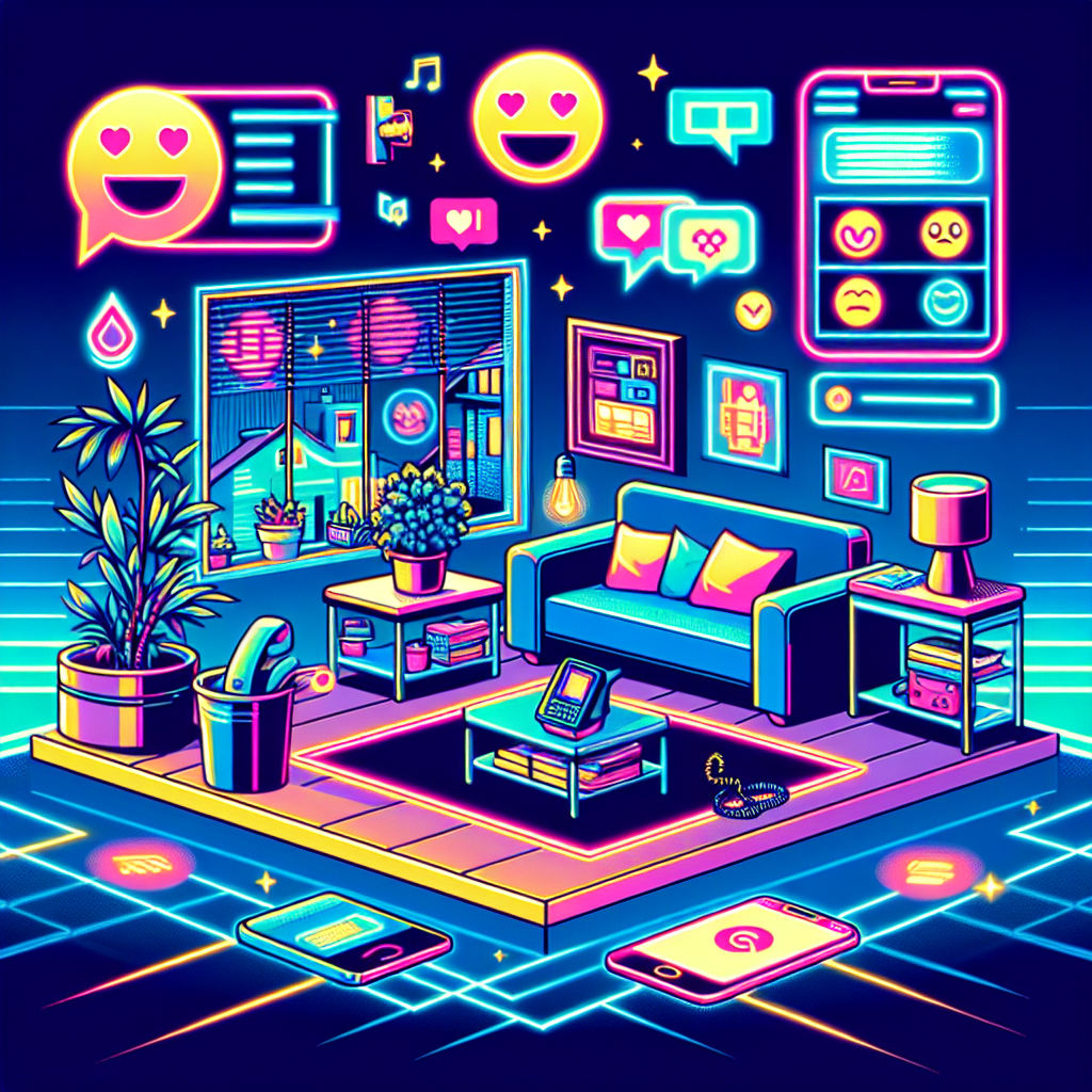 Illustration of landline phone next to smartphone in a suburban home setting, with a happy mood.