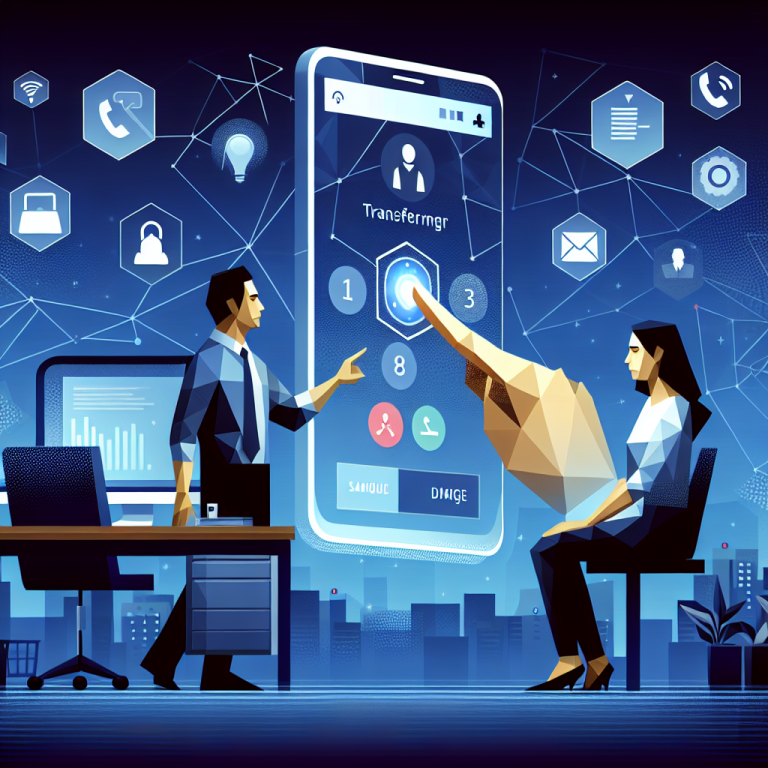 Illustration of infographic showing phone number transfer in a tech-enabled workspace setting, with a determined mood.