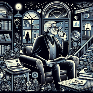 Illustration of small business owner answering call in a suburban home setting, with a inspired mood.
