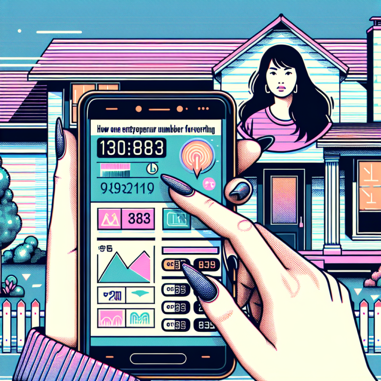 Illustration of hand holding mobile phone in a suburban home setting, with a focused mood.