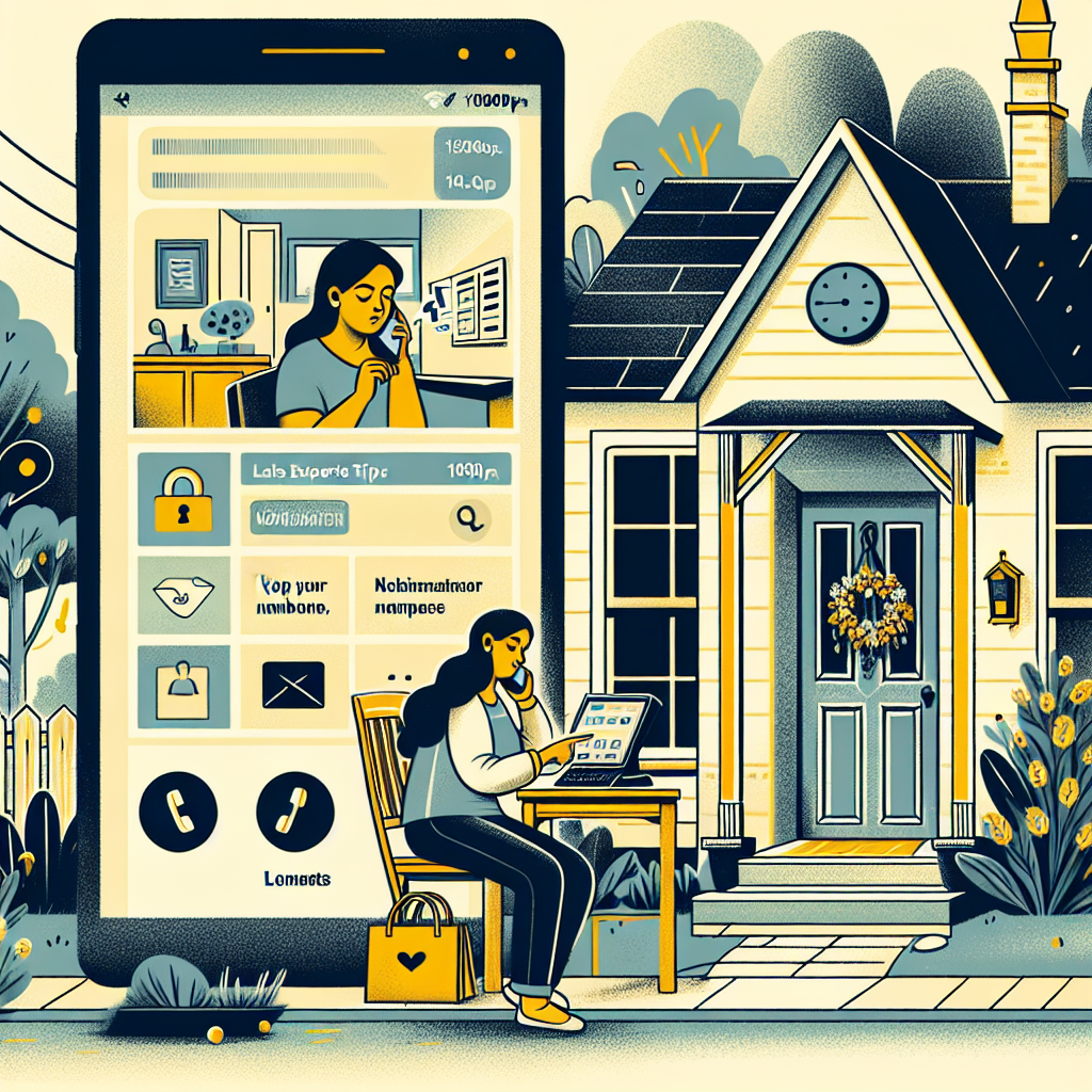 Illustration of person receiving a call on mobile in a suburban home setting, with a relaxed mood.
