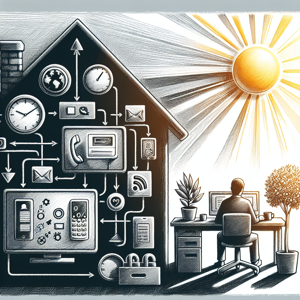 Illustration of infographic showing phone number transfer in a sunlit home office setting, with a determined mood.