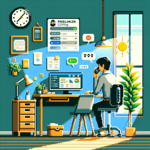 Illustration of person receiving a call on mobile in a sunlit home office setting, with a focused mood.