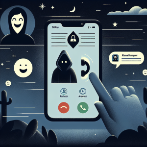 Illustration of mobile displaying call from business number in a simple mobile interface setting, with a happy mood.