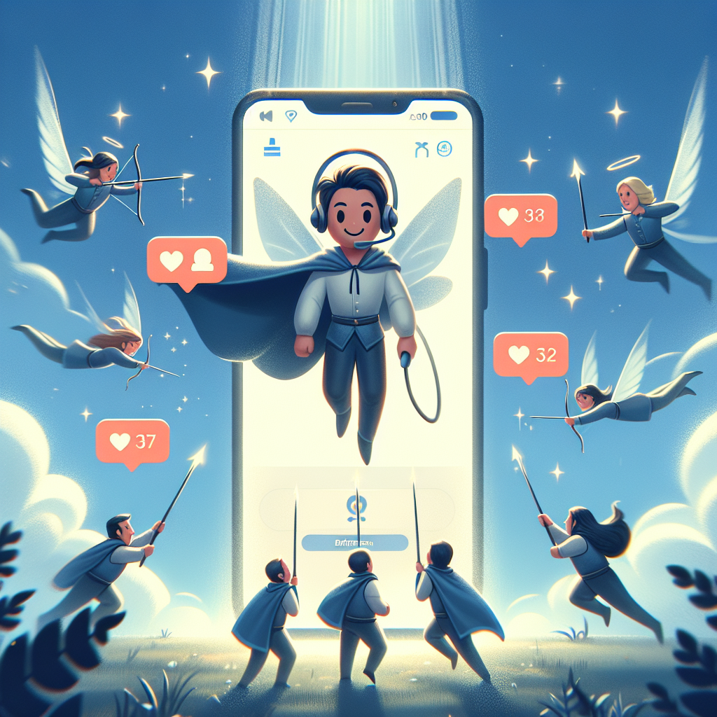 Illustration of friendly customer support agent in a simple mobile interface setting, with a determined mood.