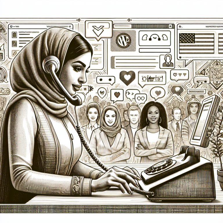 Illustration of friendly customer support agent in a tech-enabled workspace setting, with a creative mood.