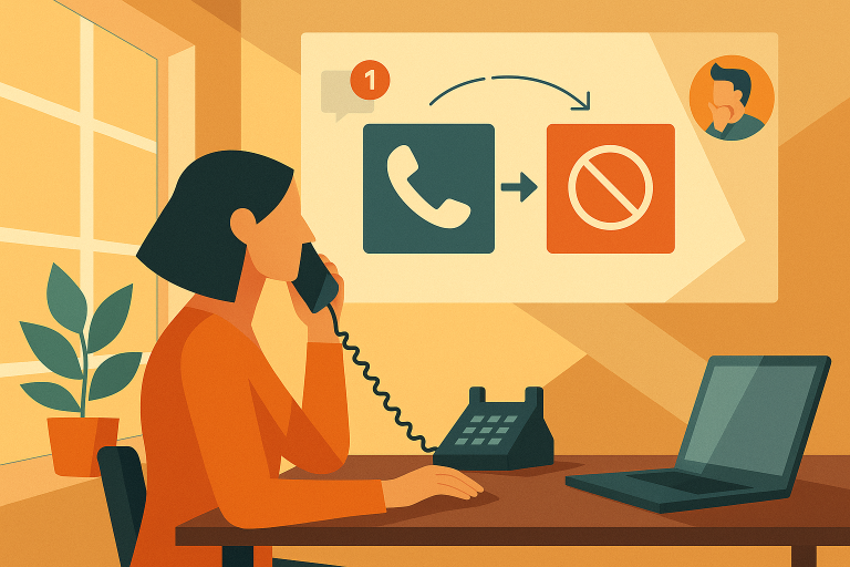 Illustration of infographic showing phone number transfer in a sunlit home office setting, with a determined mood.