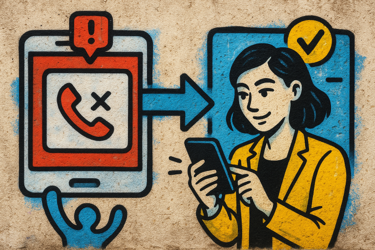 Illustration of infographic showing phone number transfer in a simple mobile interface setting, with a focused mood.