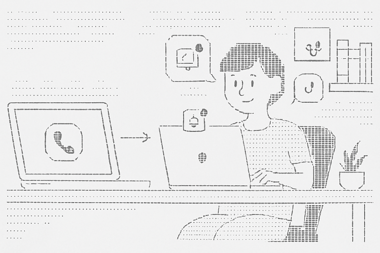 Illustration of infographic showing phone number transfer in a home office setup setting, with a relaxed mood.